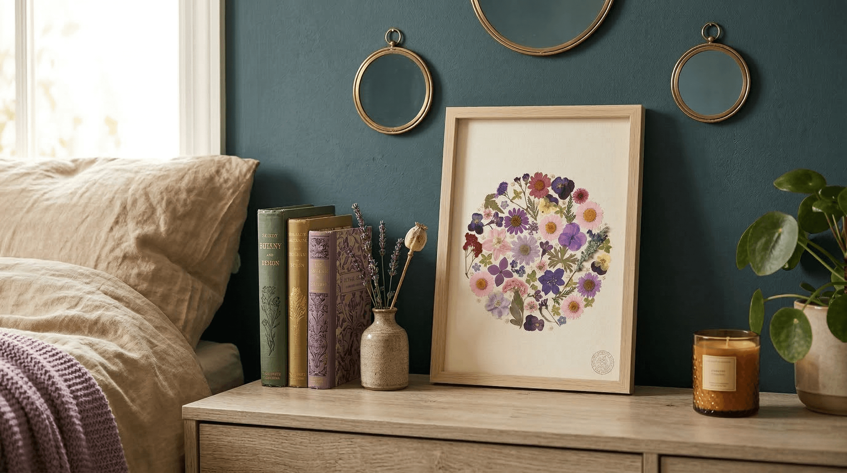 Tableau de fleurs séchées dans une chambre